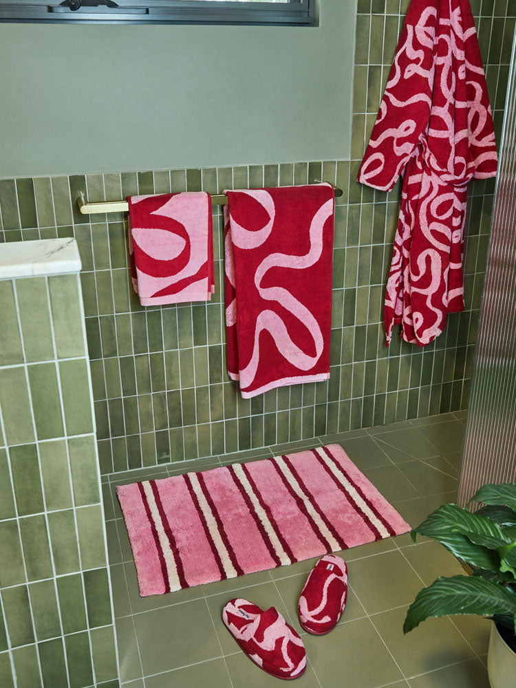 Raspberry Stripe Bath Mat