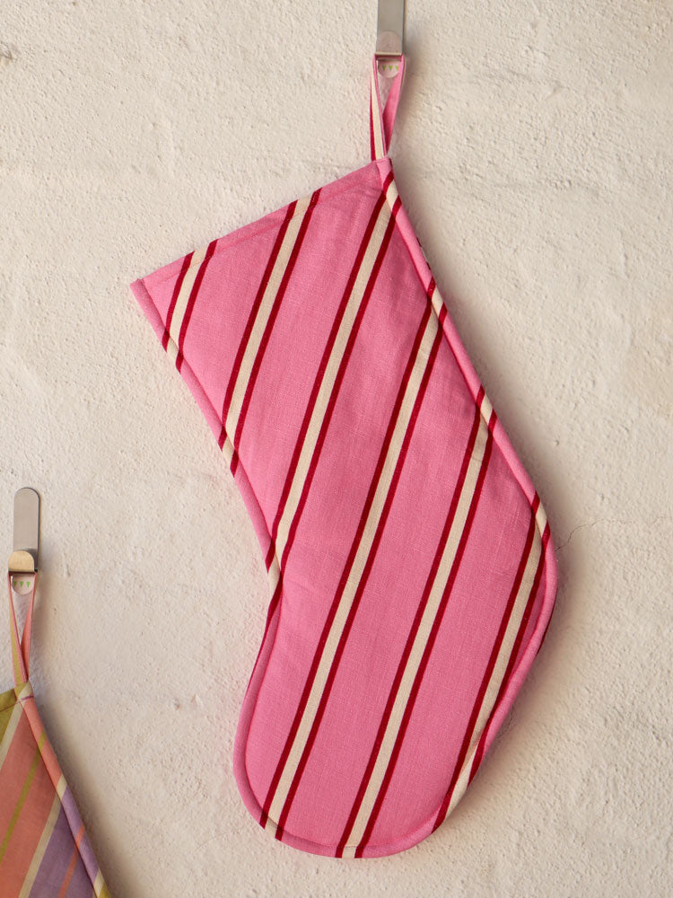 Raspberry Stripe Stocking  by Mosey Me