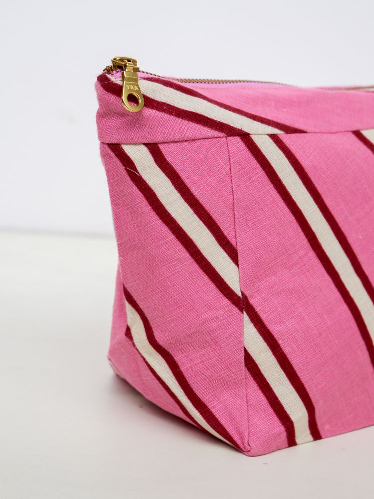 Raspberry Stripe Cosmetic Bag  by Mosey Me