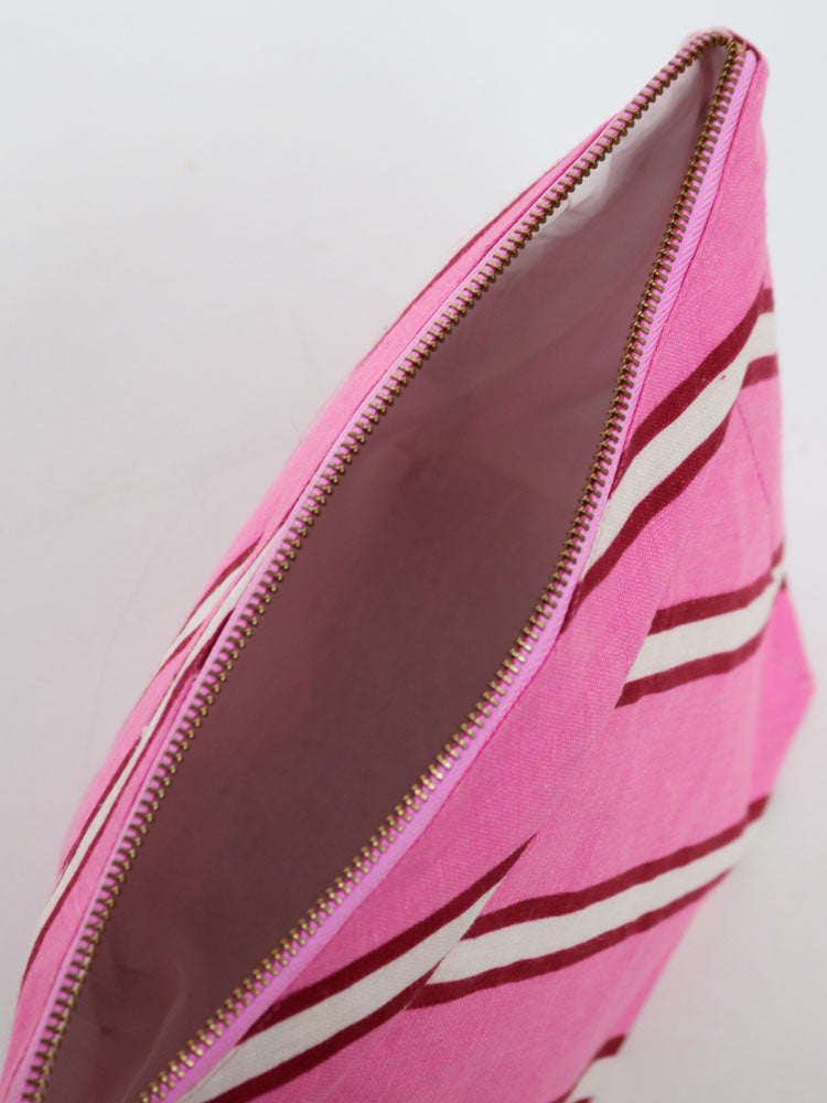 Raspberry Stripe Cosmetic Bag  by Mosey Me