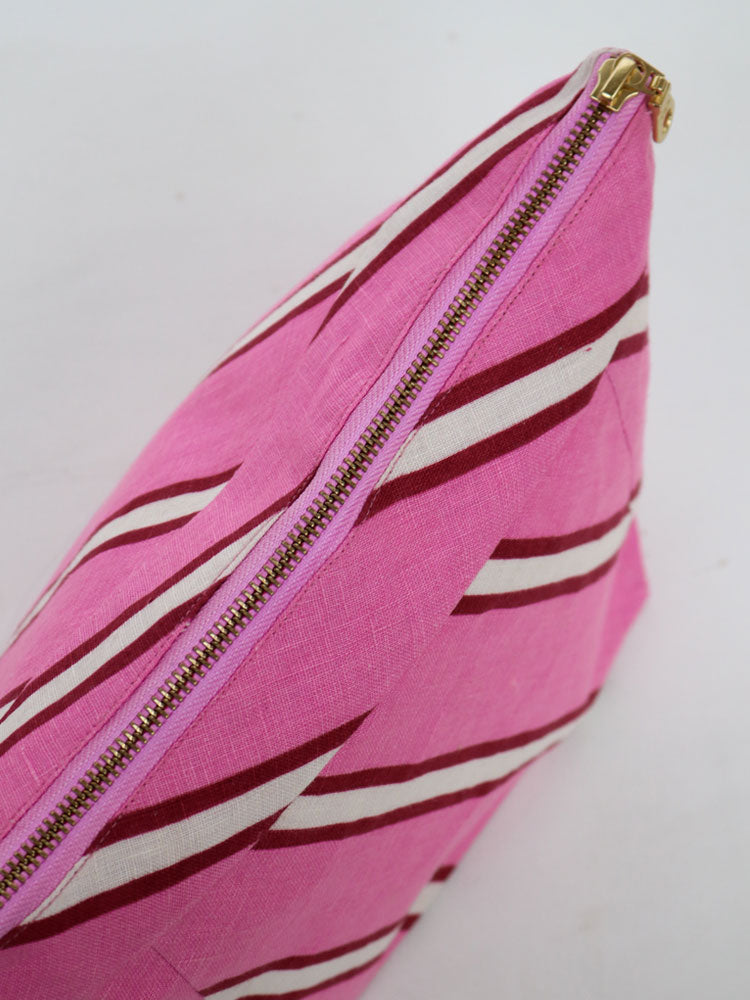 Raspberry Stripe Cosmetic Bag  by Mosey Me