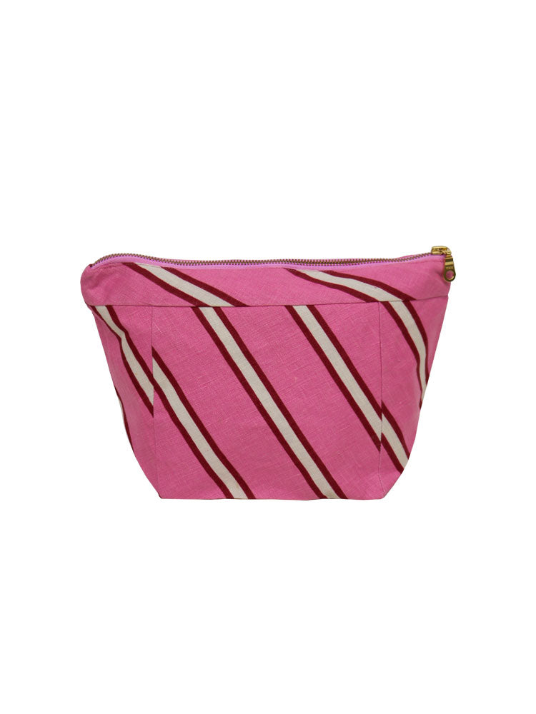 Raspberry Stripe Cosmetic Bag  by Mosey Me