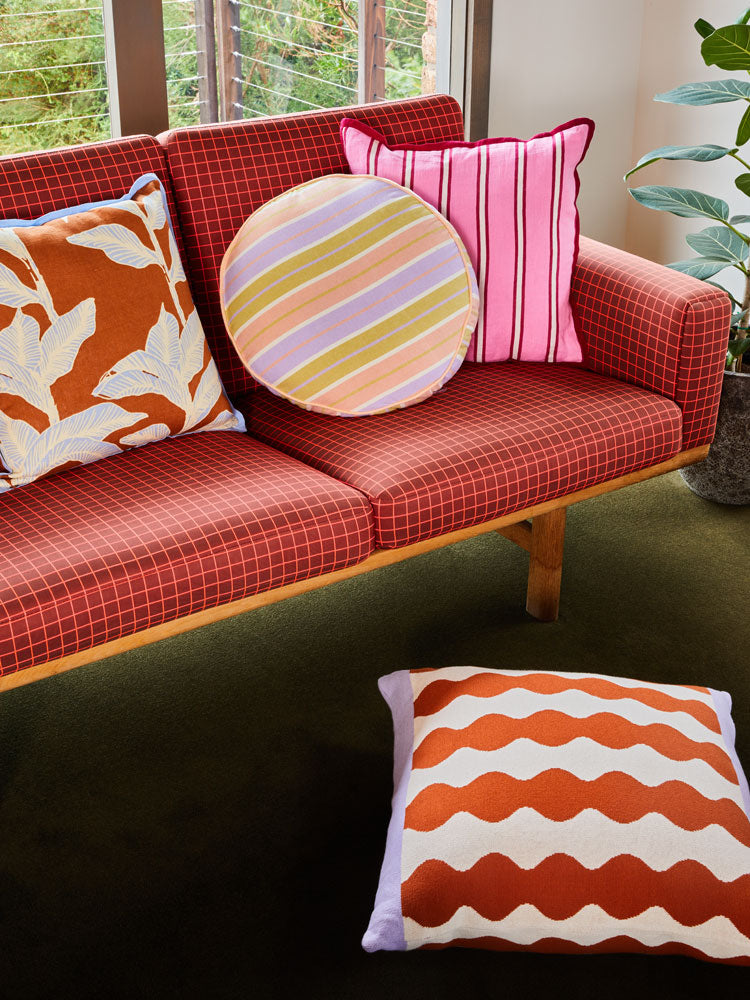 Raspberry Stripe Linen Cushion  by Mosey Me