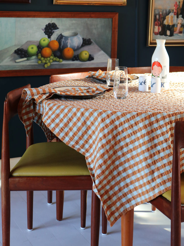 Honey Blue Seersucker Tablecloth  by Mosey Me