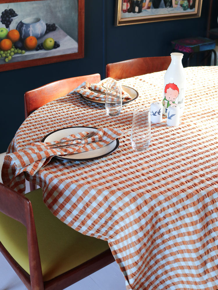 Honey Blue Seersucker Square Tablecloth  by Mosey Me