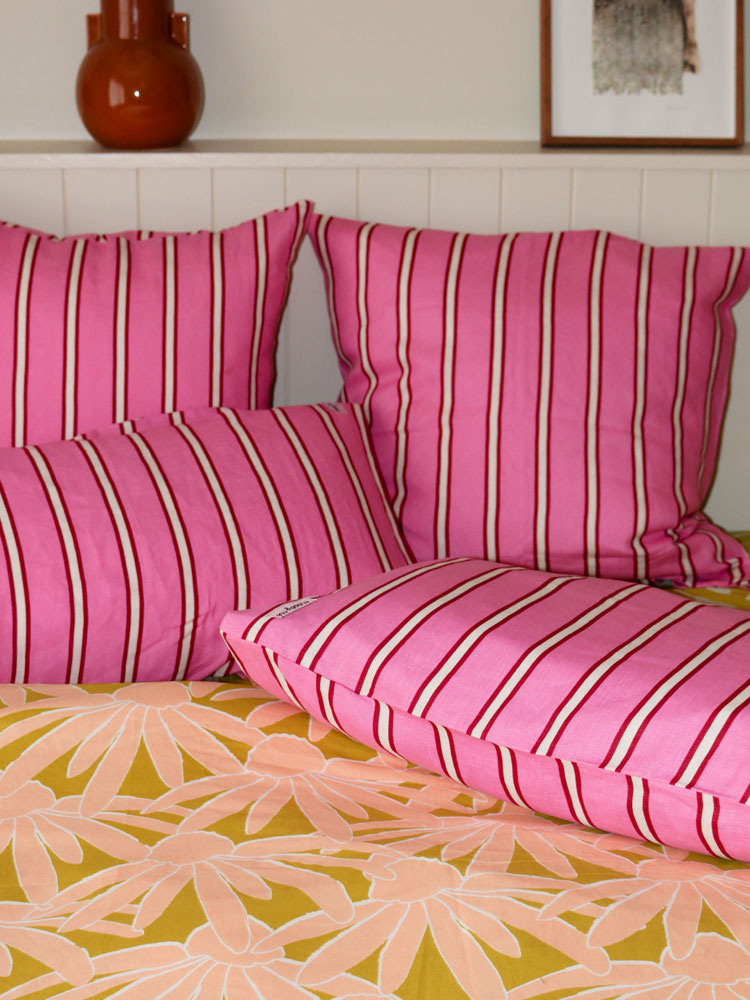 Raspberry Stripe Standard Pillowcase Set  by Mosey Me