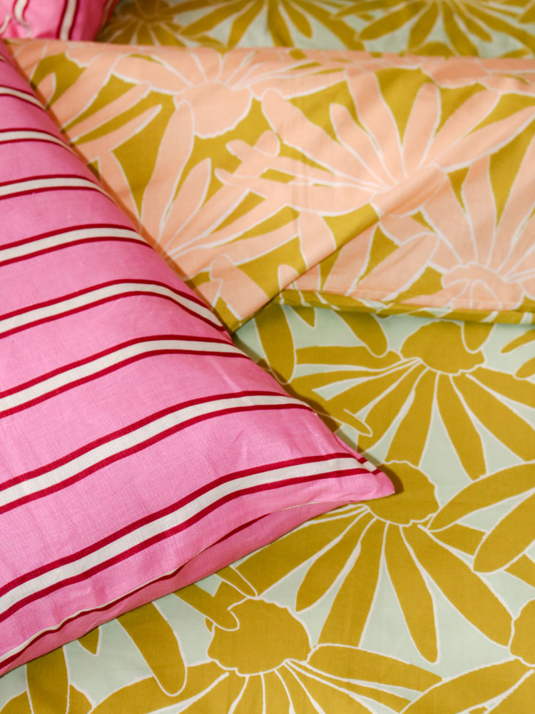 Raspberry Stripe Standard Pillowcase Set  by Mosey Me