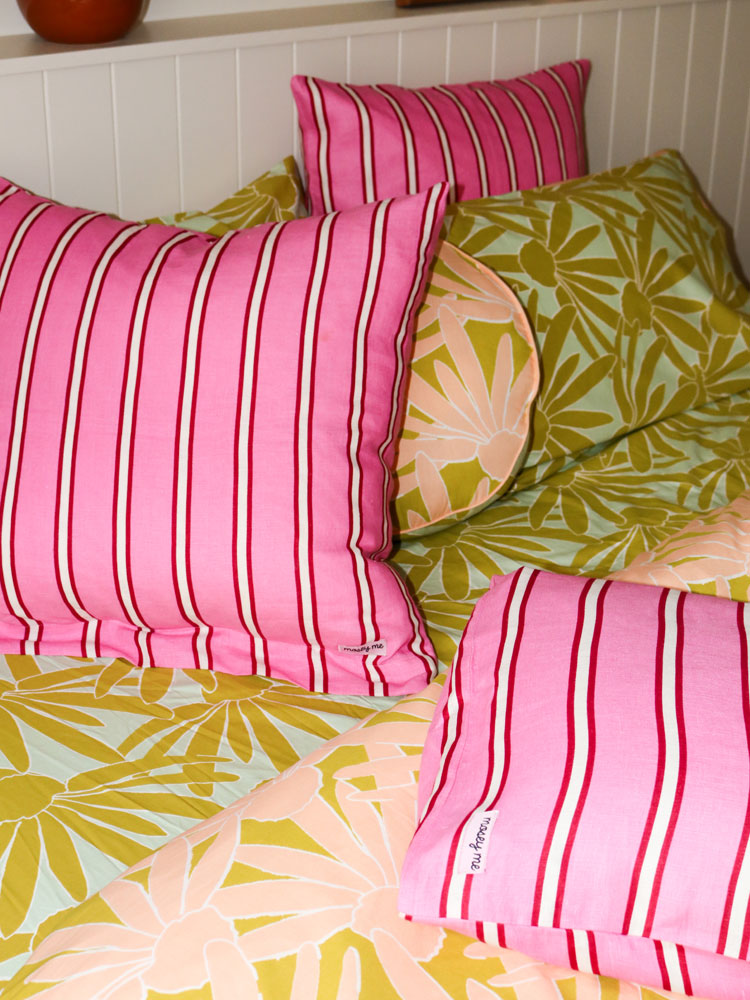 Raspberry Stripe Standard Pillowcase Set  by Mosey Me