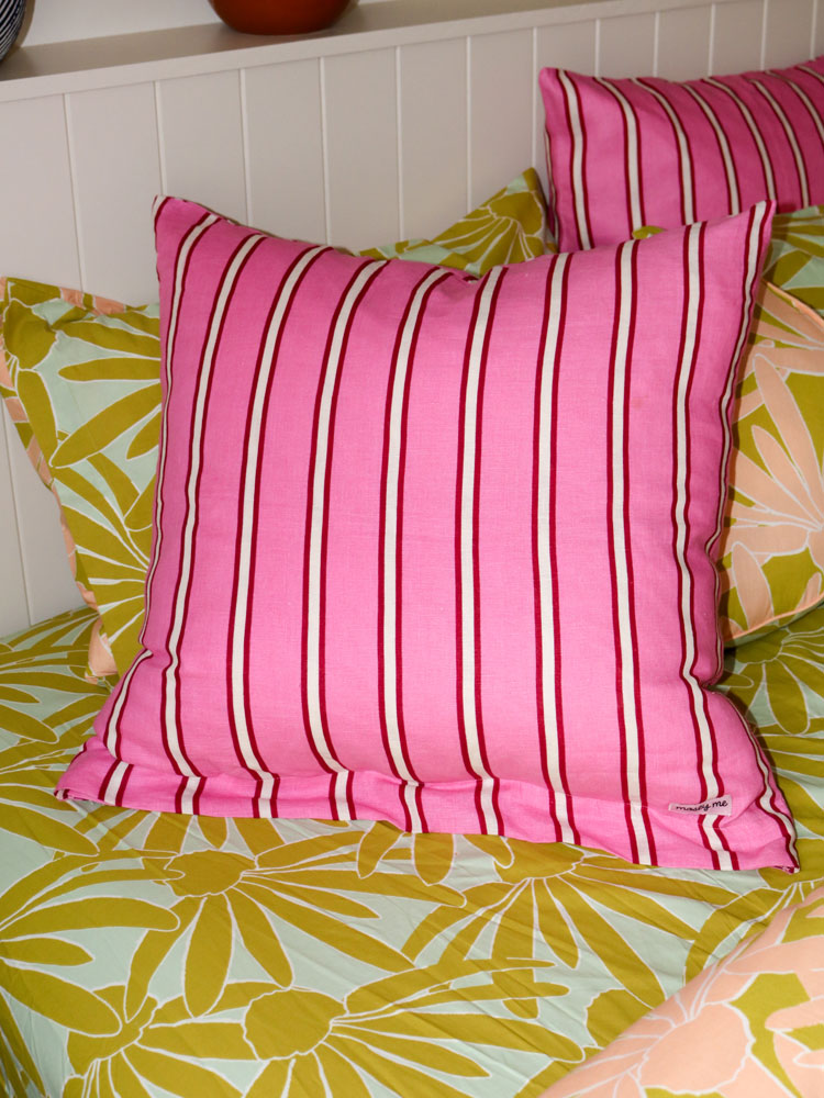 Raspberry Stripe Euro Pillowcase Set  by Mosey Me