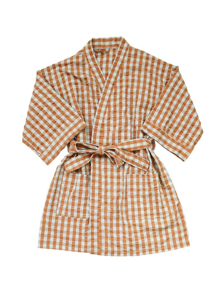 Honey Blue Seersucker Short Robe  by Mosey Me