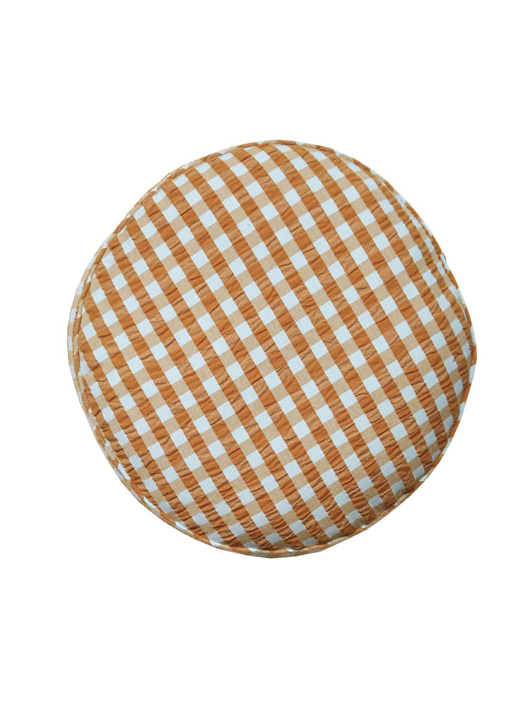 Honey Blue Seersucker Round Cushion  by Mosey Me