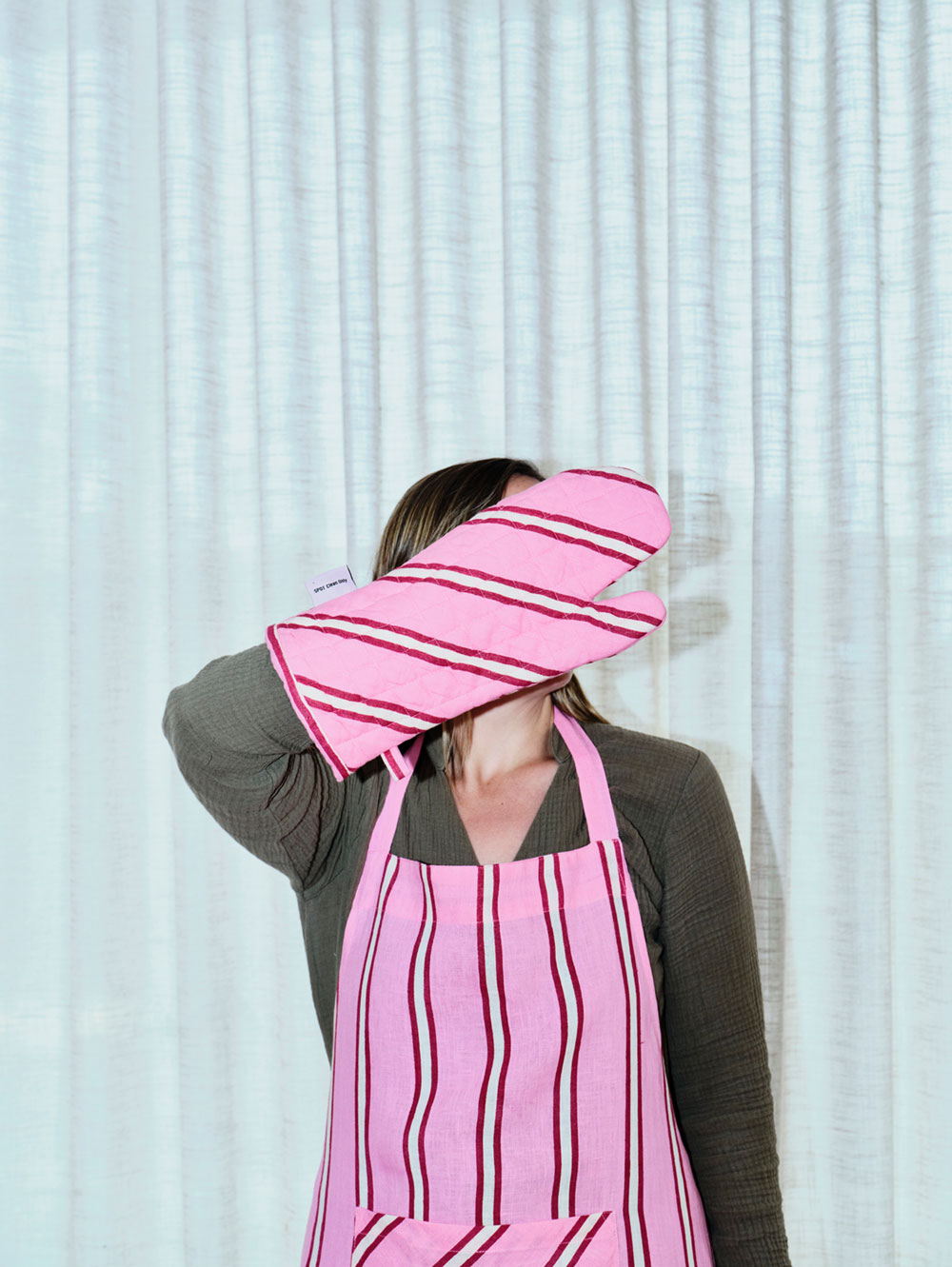 Mosey Me Pink Stripe Linen Oven Mitt