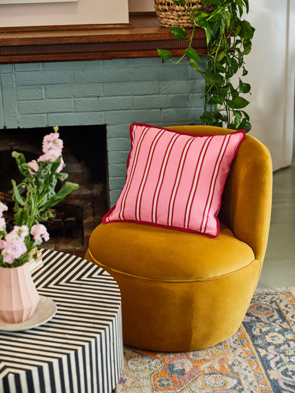 Mosey Me Pink Stripe Linen Cushion 